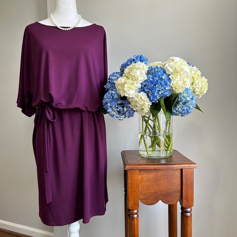 Natori Purple Sheath Dress with Dolman Sleeves